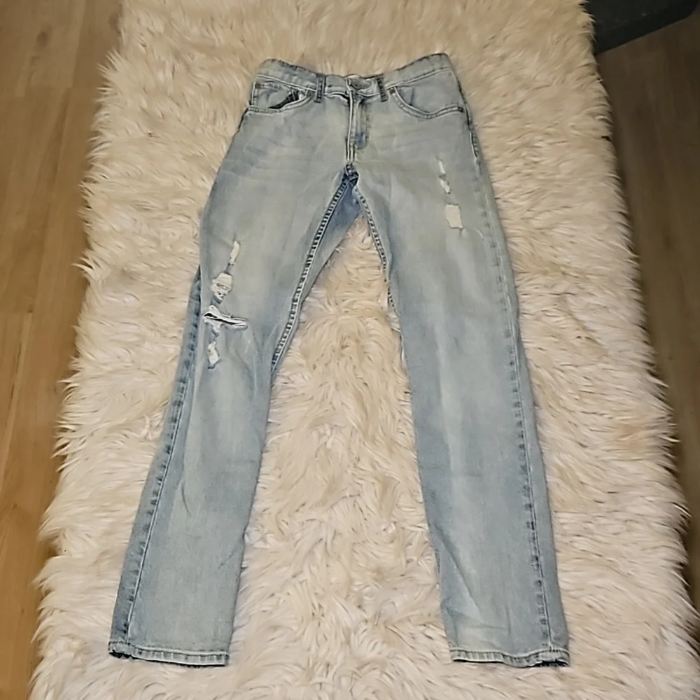 Y2K Levi Girlfriend Jeans Size 14 Kids Ripped Straight Leg